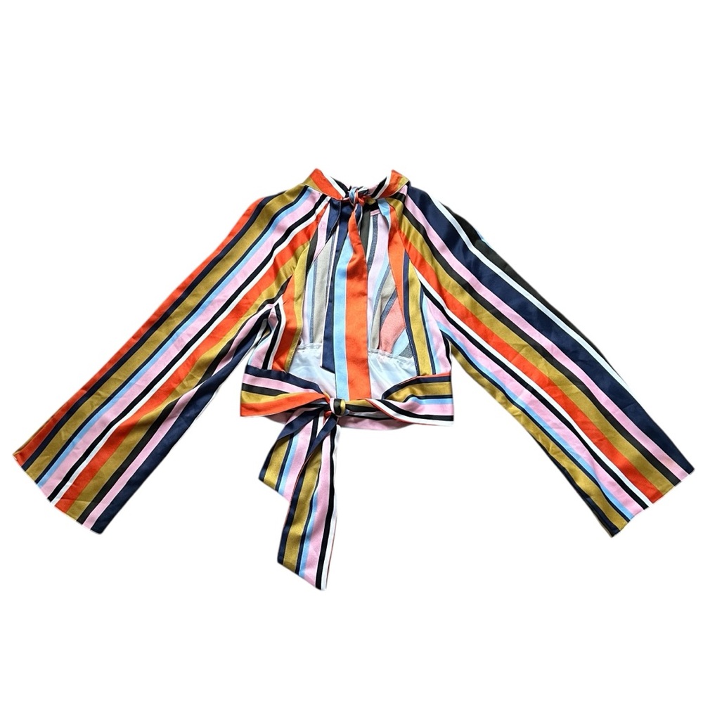 ASOS Multicolor Striped Satin Tie Top Pant Set Size 2 - Picture 4 of 9